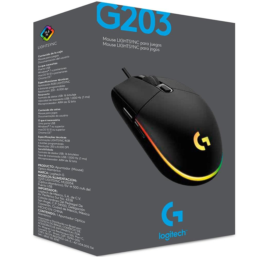 Mouse Gamer Logitech G203 LIGHTSYNC RGB – Preto