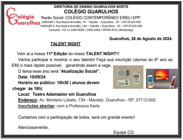 Comunicado Talent Night 2024